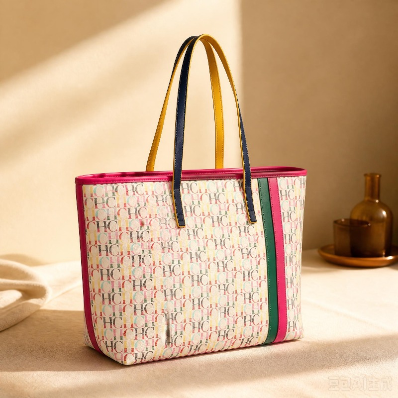 Tote Bag Leather Monogram - CHHC Damska Kolorowa Torba Tote z