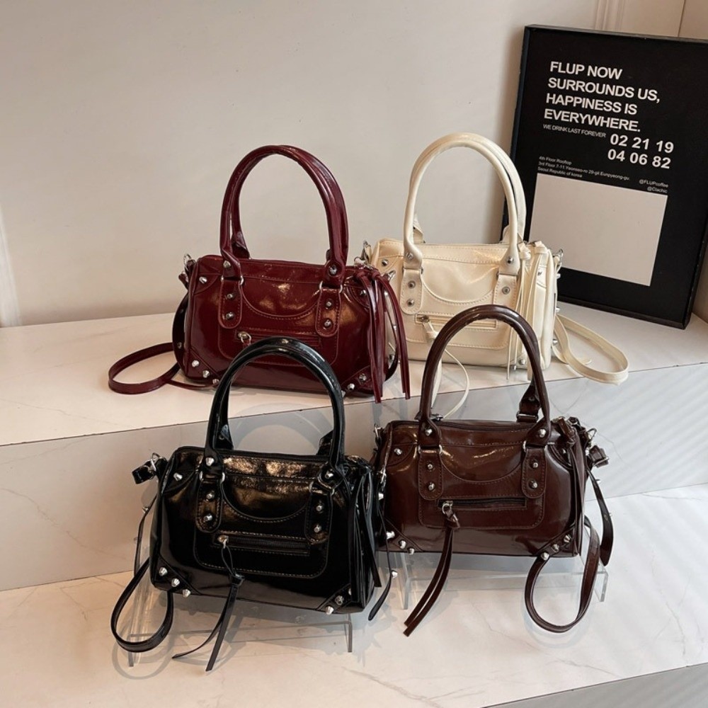 Modna torba na ramię z nitami, – Top Handle Patent Bag recenzja i cena
